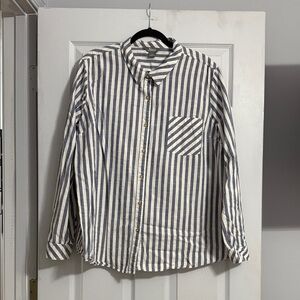 Women’s Blue and White Striped Button-Down Shirt